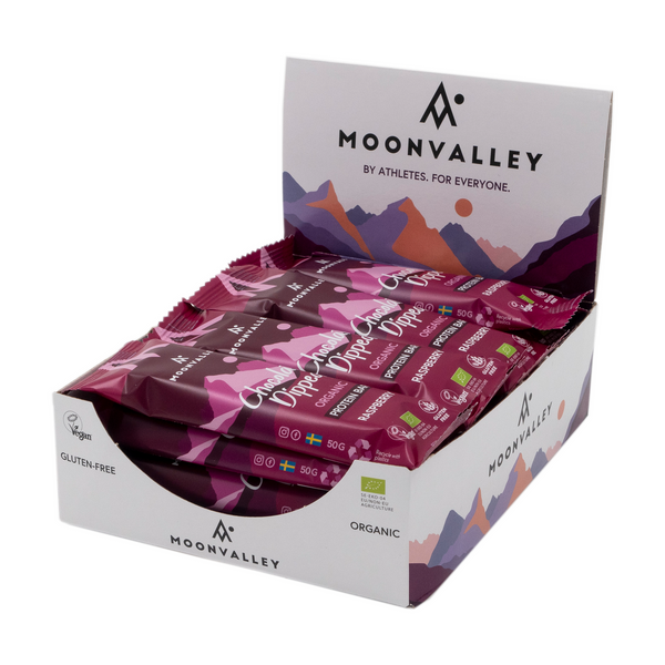 Moonvalley Organic Protein Bar Chocolate-Dipped - Raspberry Box (12 x 50 g)